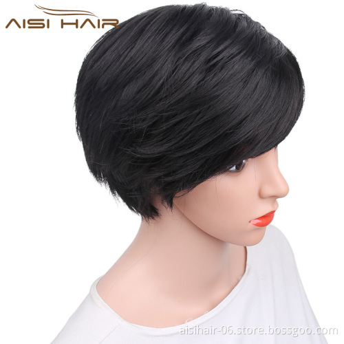 Aisi Hair Top Quality Synthetic Pixie Cut Short Black Wigs For Black Women Heat Resistant Fiber
